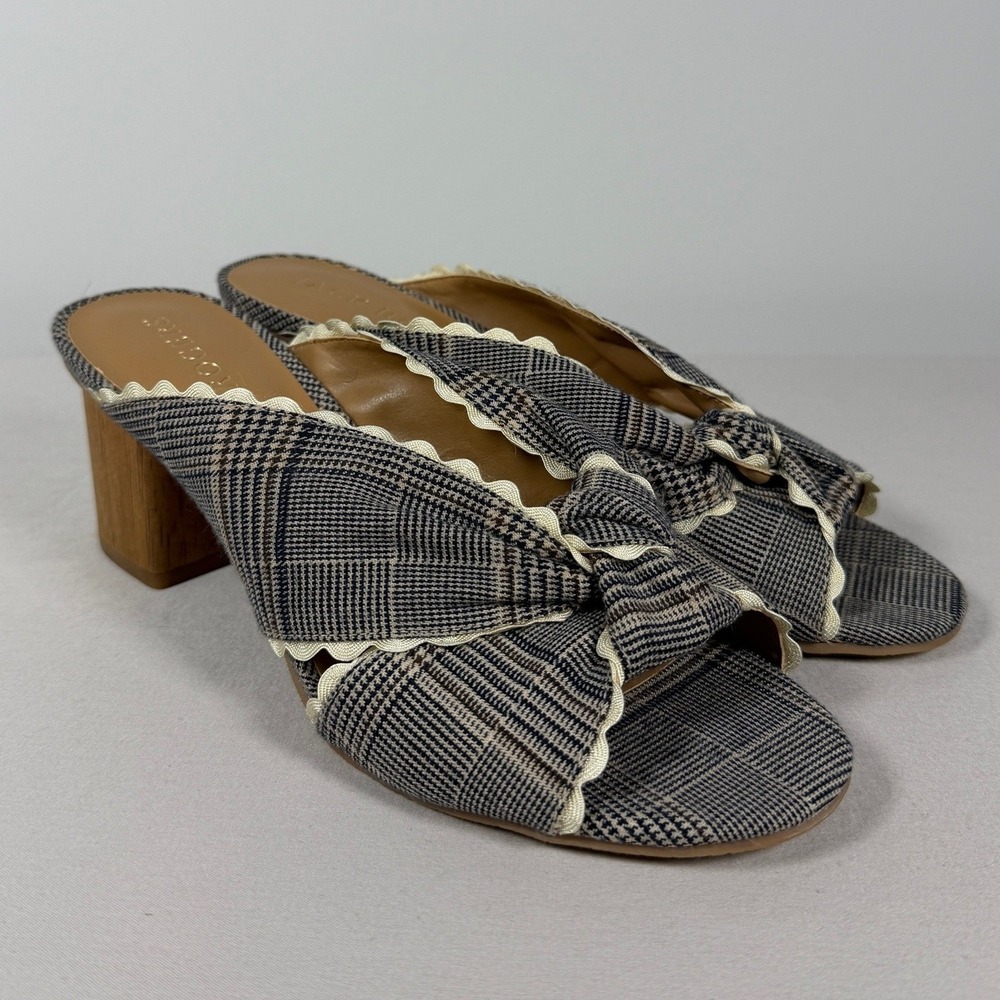 NEW Jack Rogers Size 5 Midnight‎ "Holly" Plaid Open Toe Knotted Slide Mules Heel